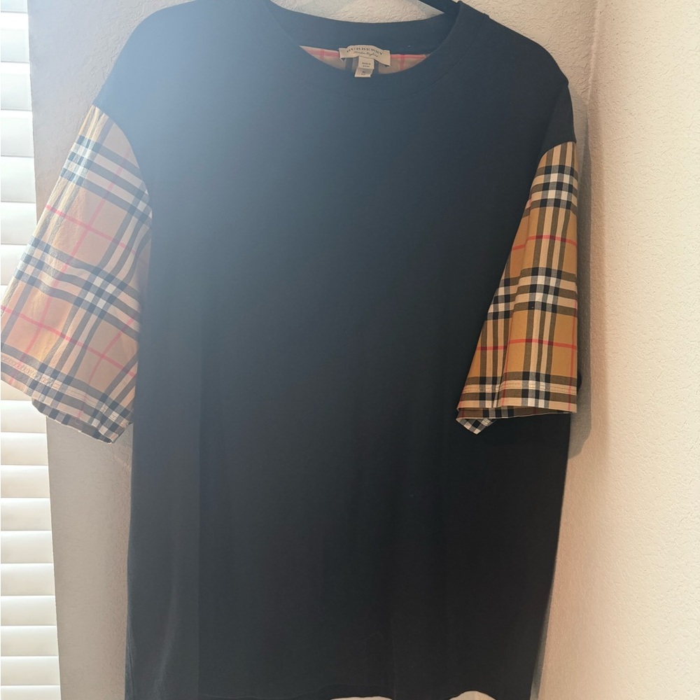 Burberry Black Tee with Plaid Accents (Pre-owned)
